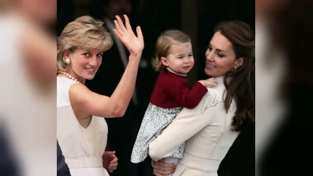 Rekaan foto Lady Diana di antara anak, menantu, dan cucu.