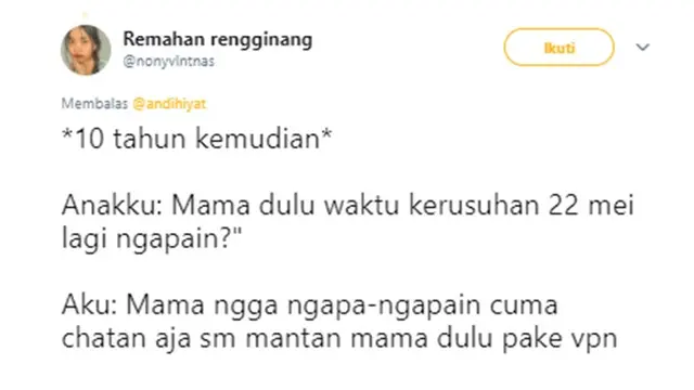 Cuitan kocak (Sumber: Twitter/nonyvintnas)