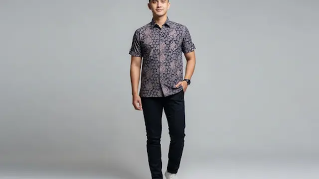 Kemeja Batik Katun Slim Fit Lengan Pendek dengan Aksen Folded