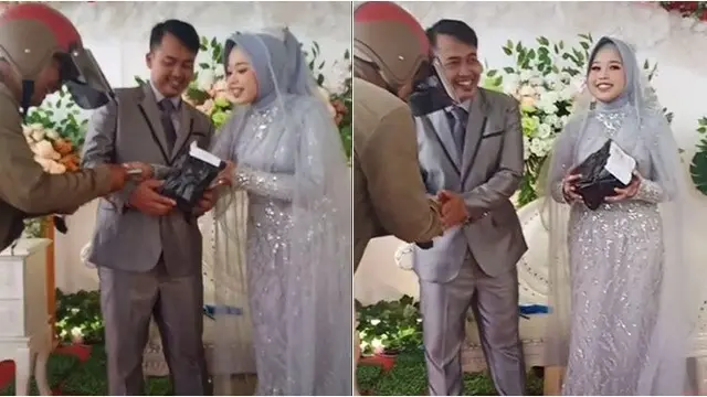 6 Potret Kurir Antar Paket di Momen Pernikahan, Bikin Pengantin Tersipu Malu