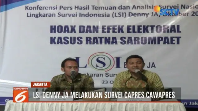 LSI Denny JA rilis dampak Hoax Ratna Sarumpaet terhadap elektabilitas dua pasang capres-cawapres.