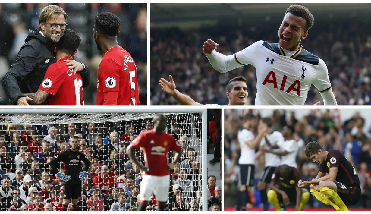 Berikut hasil Premier League pekan ke-7 yang diwarnai kegagalan duo Manchester meraih kemenangan serta keberhasilan Tottenham memepet Manchester City. (AFP/Reuters)