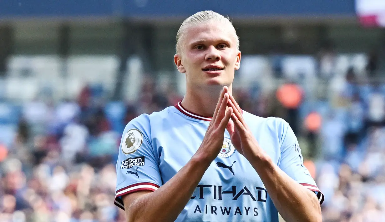 Sementara di Grup G striker anyar Manchester City, Erling Haaland, dipaksa melawan klub yang membesarkan namanya. Bomber berusia 22 tahun itu menjelma menjadi mesin gol saat berseragam Borussia Dortmund. (AFP/Oli Scarff)