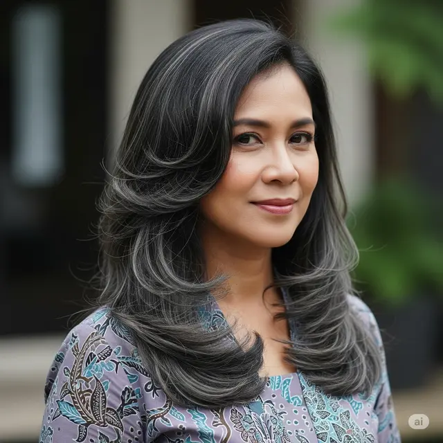 Model Rambut Layer Panjang Tanpa Poni yang Anggun. Foto: Gemini