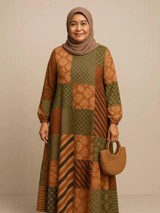 Model Gamis Abaya Motif untuk Kondangan Ibu-ibu Usia 50 Tahunan (Foto: ChatGPT)