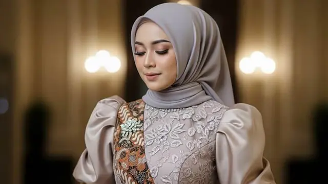 Gamis Batik Brokat Kombinasi Satin Mewah