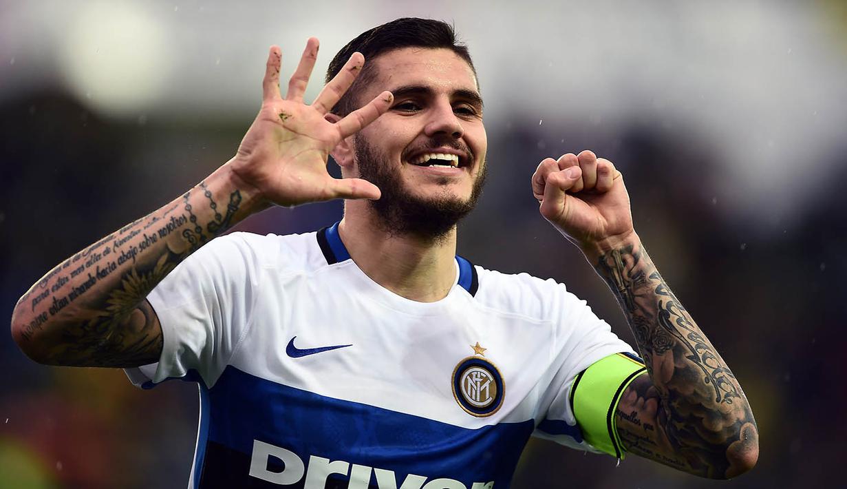 2. Mauro Icardi, gagal mendapatkan Jamie Vardy membuat Arsenal menjadikan bomber Inter Milan ini sebagai solusi. Menurut Calciomercato, kedua tim sudah menemukan kesepakatan transfer yang mencapai nilai 60 juta pounds. (AFP/Filippo Monteforte)