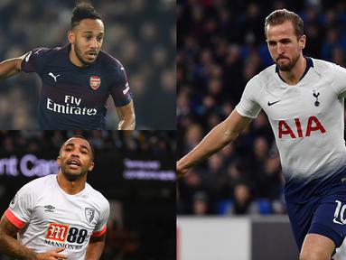 Harry Kane dan Pierre Emerick Aubameyang saling bersaing menjadi pemuncak daftar top scorer Premier League. Saat ini kedua pemain sudah mencatatkan 14 gol namun Harry Kane unggul dalam menciptakan assist. (Kolase Foto AFP)