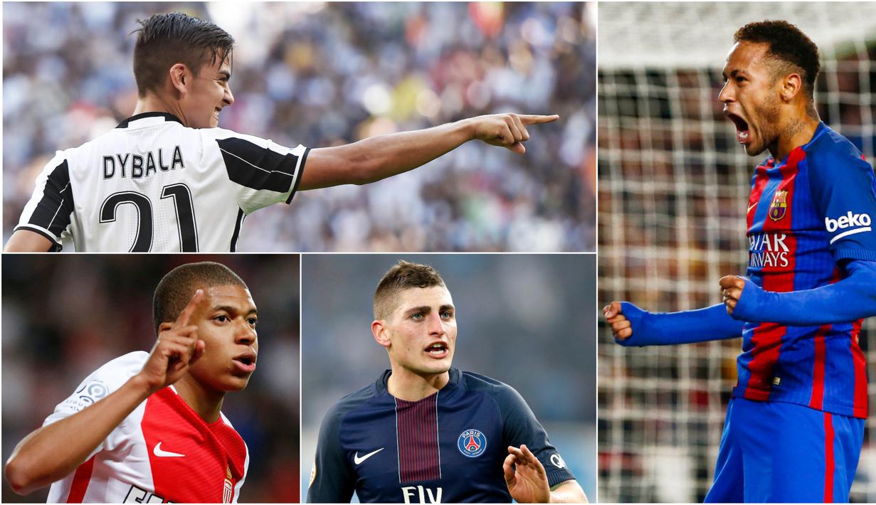 Berikut ini 5 pemain yang bisa dibeli Barcelona dari hasil penjualan seorang Neymar. Diantaranya, Marco Verratti dan Kylian Mbappe. (Foto-foto Kolase EPA)
