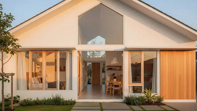 Rumah 1 Lantai Scandinavian dengan Plafon Depan Bertingkat