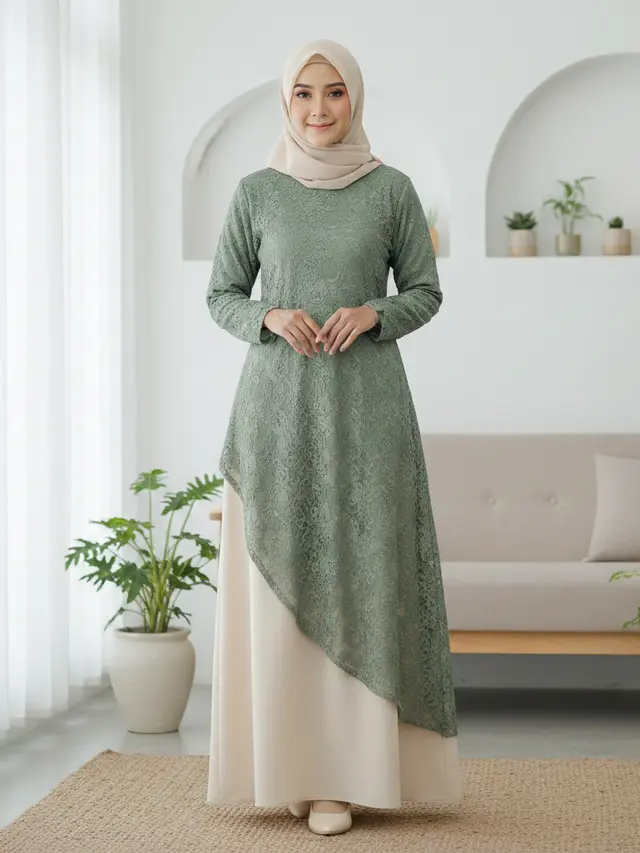 Model Gamis Bini Orang Tren Lebaran 2026 (Foto: Gemini AI)