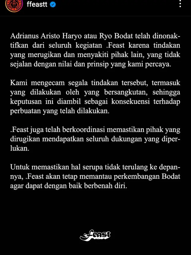 Pengumuman, Band .Feast Pecat Drummernya Imbas Kasus Kekerasan Seksual, Pemaksaan dan Manipulasi