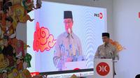 Mantan calon presiden Anies Baswedan menyinggung soal konsistensi Partai Keadilan Sejahtera (PKS) dalam mengambil arah dan sikap di pemerintahan. (Delvira Hutabarat).