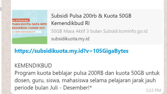 Cek Fakta Liputan6.com mendapati informasi subsidi pulsa 200 ribu dan Kuota 50 GB periode Juli-Desember dari Kemendikbud