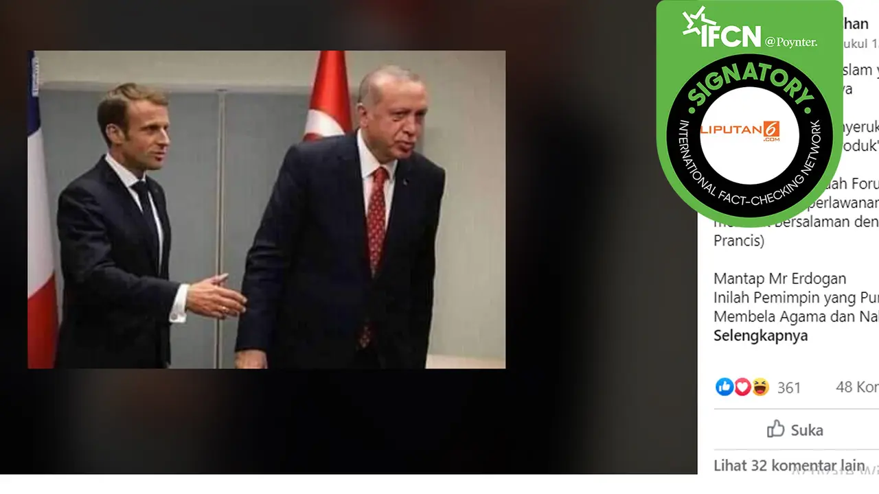Hoaks Erdogan tolak jabat tangan Macron