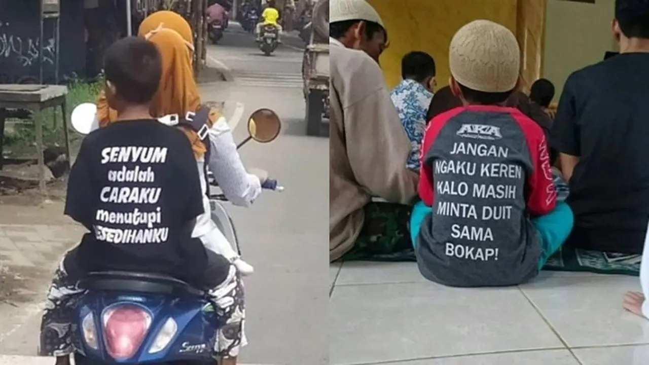 6 Tulisan di Belakang Kaus Bocah Ini Kocak, Bikin Nyengir