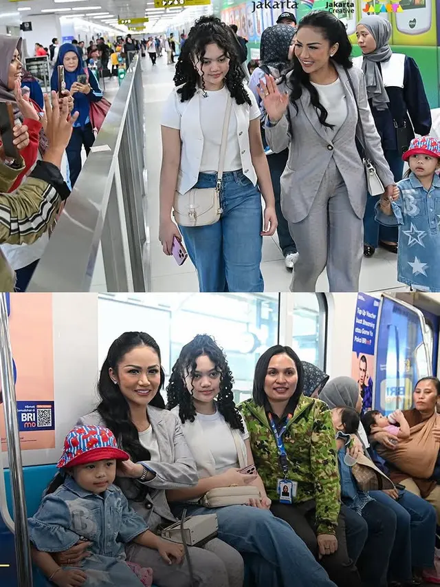 Gaya Dua Anak Aurel Hermansyah saat Dimomong Krisdayanti Keliling Jakarta. [@krisdayantilemos]
