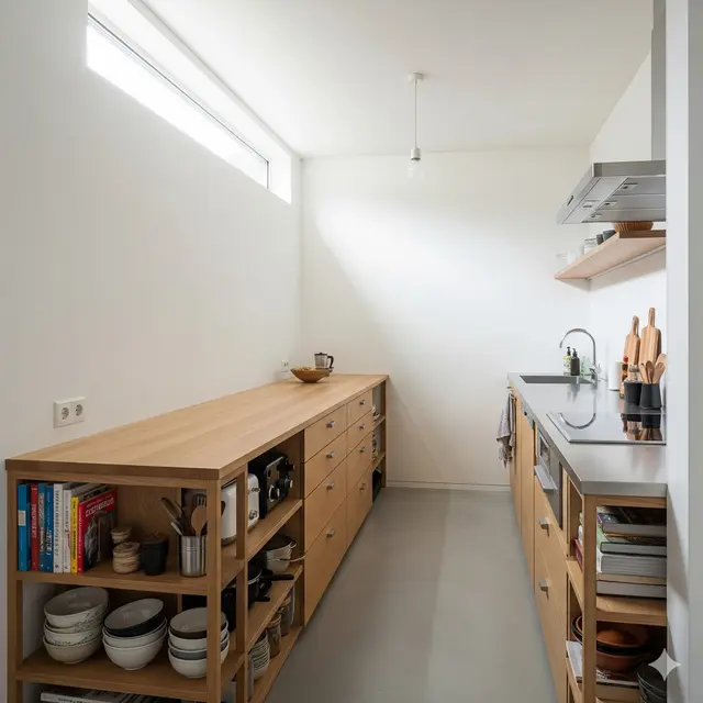 Meja Panjang dengan Storage Terintegrasi