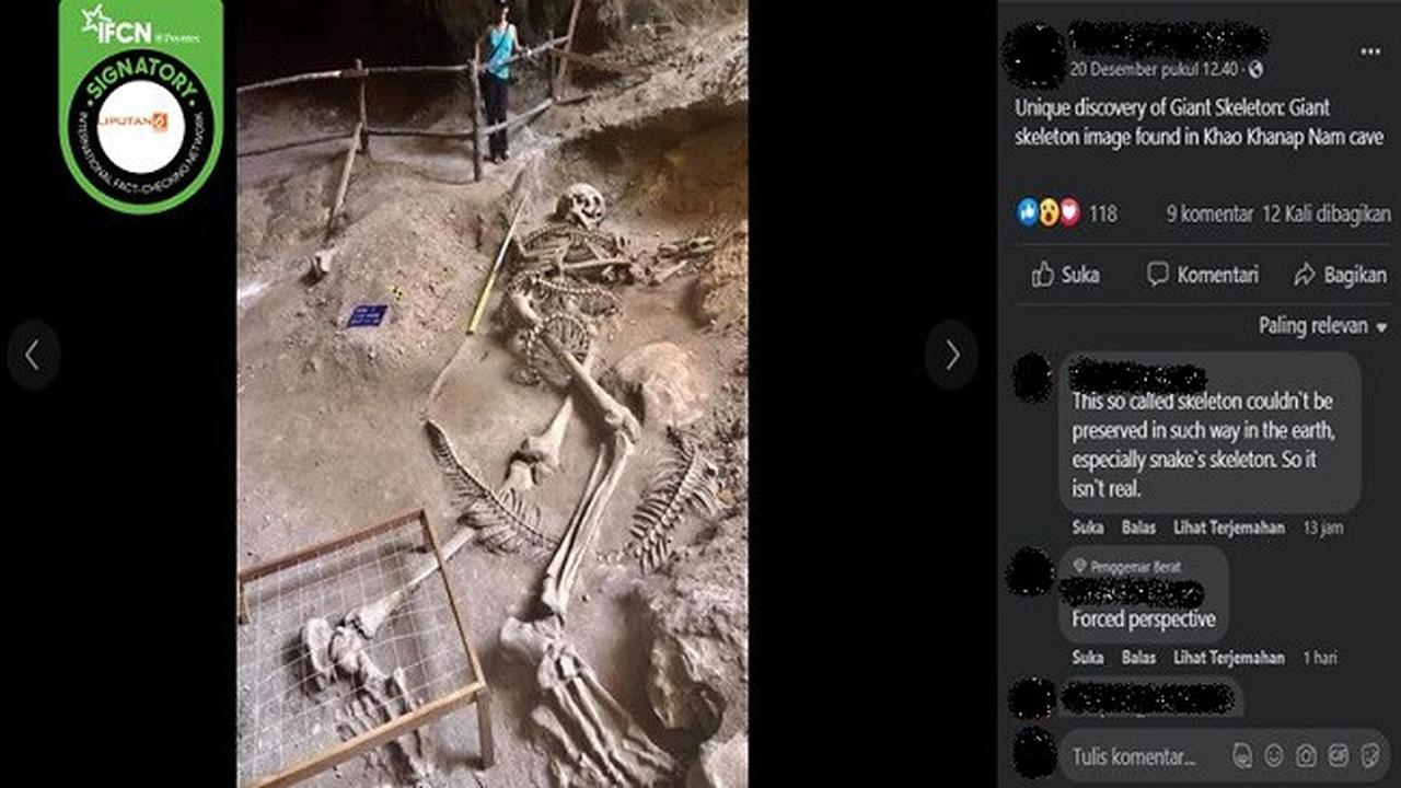 Gambar Tangkapan Layar Foto yang Diklaim Penemuan Kerangka Raksasa di Gua Khao Khanap Nam, Thailand (sumber: Facebook).