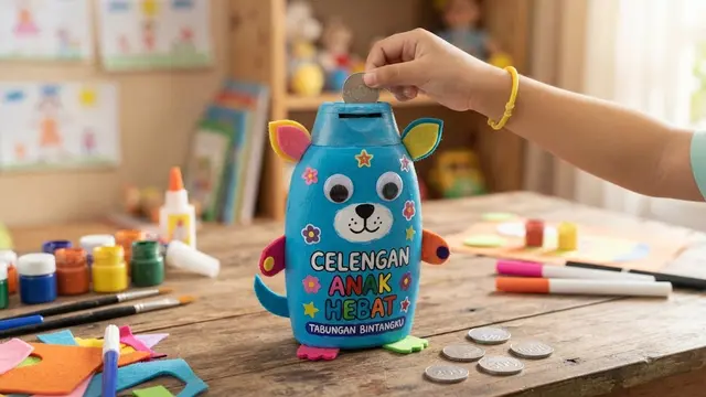 Bentuk celengan untuk anak dari botol sampo bekas