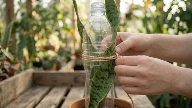 Lilitkan Daun Secara Bertahap ke Sekeliling Botol