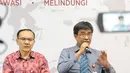 Direktur Perijinan Pengaturan dan Pengawasan Fintech OJK Hendrikus Passagi menjelaskan fintech di Indonesia, Jakarta, Rabu (12/12). OJK menyatakan hanya mengawasi p2p lending yang terdaftar yang jumlahnya mencapai 77 fintech. (Liputan6.com/Angga Yuniar)