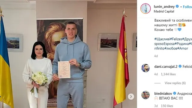Pernikahan Unik Kiper Real Madrid dengan Anastasia Tamasova, Pakaiannya Bikin Tercengang