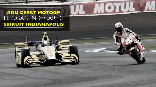 Video Dani Pedrosa dengan RC213V mengalahkan Marco Andretti pebalap IndyCar di Sirkuit Indianapolis.