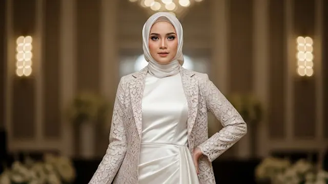 Dress Satin Berkilau + Blazer Brokat Ringan