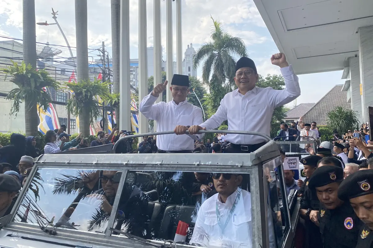 Konvoi pasangan bakal capres dan cawapres Koalisi Perubahan, Anies Baswedan dan Muhaimin Iskandar atau Cak Imin.