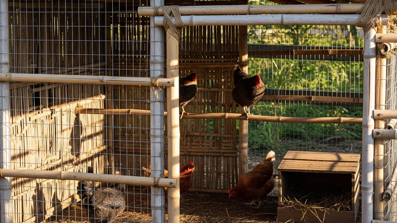 Model Kandang Ayam Kombinasi Bambu dan Jaring Kawat