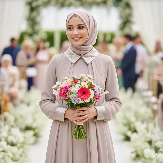 Dress Panjang Chiffon Flowy Kombinasi Brokat Muslim