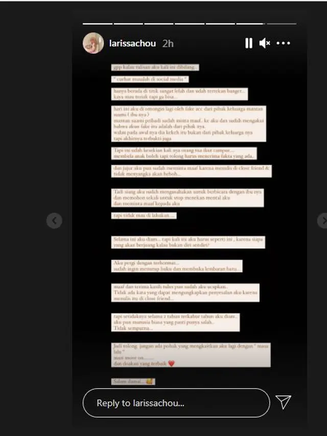 Larissa Chou Curhat di Instagram soal mantan mertuanya