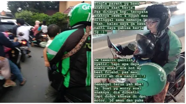 Potret Driver Ojek Online Bawa Anak Saat Bekerja Ini Bikin Haru