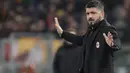 Ekspresi pelatih AC Milan, Gennaro Gattuso saat memimpin timnya melawan AS Roma pada lanjutan Serie A di Rome Olympic stadium, (25/2/2018). AC Milan menang 2-0. (AP/Alessandra Tarantino)