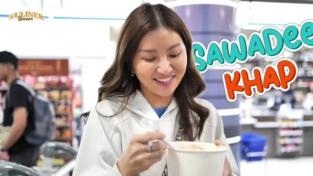 Momen Sarwendah Coba Makanan Enak dan Unik di Bandara Thailand. (YouTube/sarwendah official)