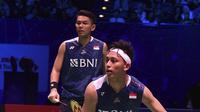 Fajar Alfian/Muhammad Rian Ardianto memenangkan gelar juara ganda putra All England 2023. (AP Photo/Rui Vieira)