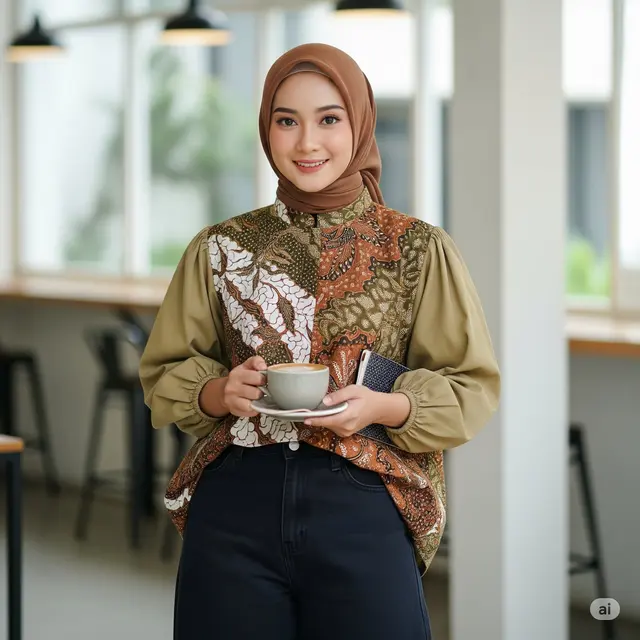 Kemeja Batik Lengan Puff Oversized