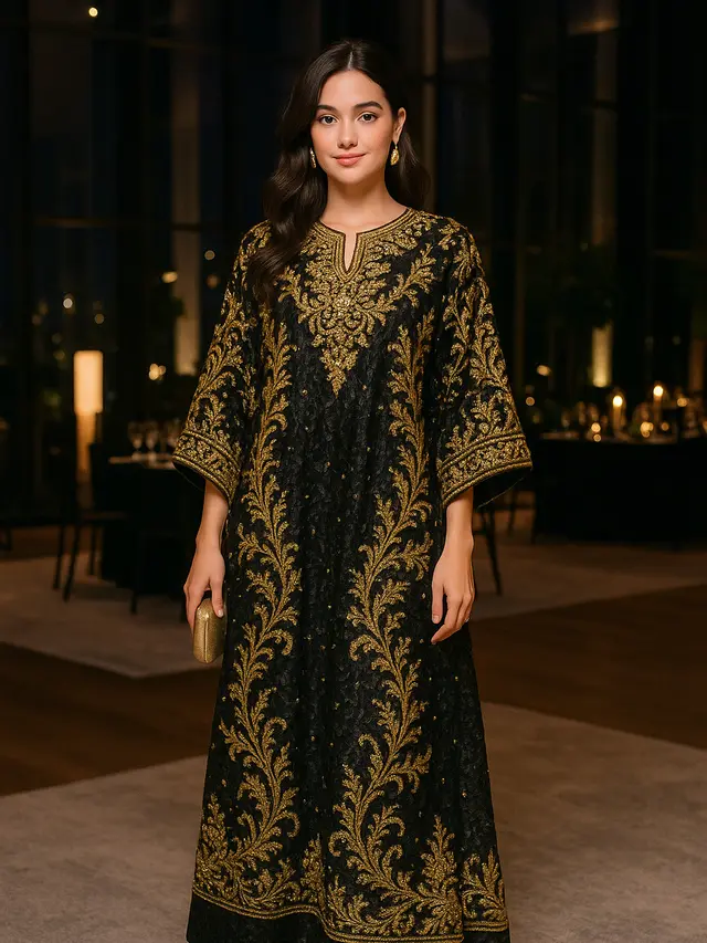 Kaftan Brokat Hitam untuk Acara Malam