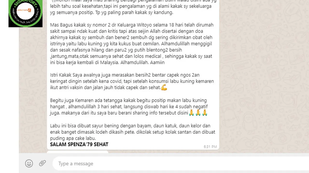 Cek Fakta Liputan6.com mendapati informasi labu kuning hangat bisa menyembuhkan penderita Covid-19