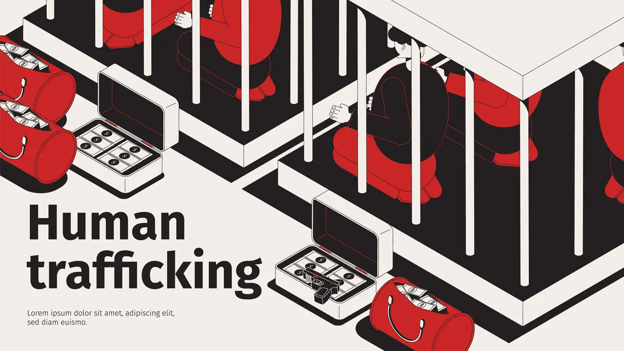 Ilustrasi human trafficking atau perdagangan manusia. (Freepik/macrovector)