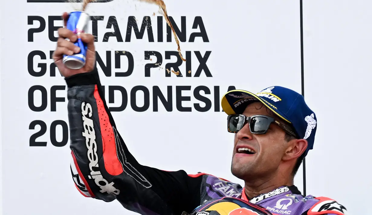Ini menjadi kemenangan pertama bagi Jorge Martin di balapan utama MotoGP Mandalika. (SONNY TUMBELAKA/AFP)