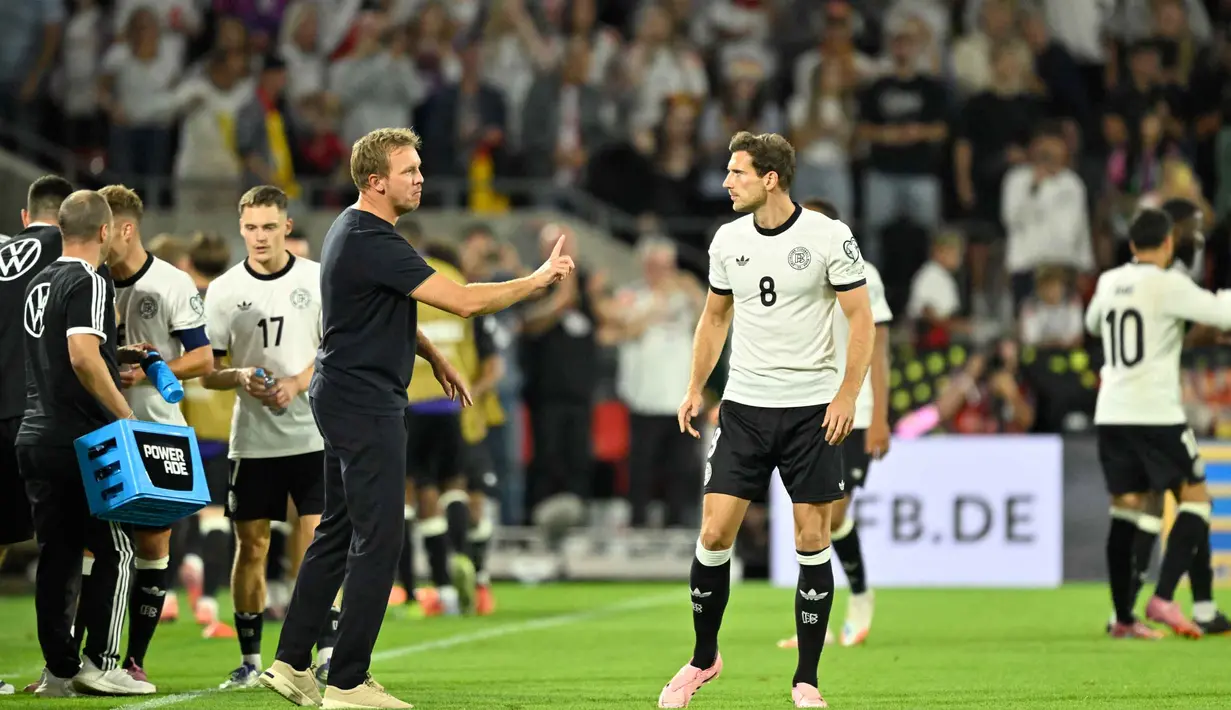 Timnas Jerman sukses meredam perlawanan Irlandia Utara dengan skor 3-1 di laga Grup A Kualifikasi Piala Dunia 2026 zona Eropa di RheinEnergieStadion, Jerman, pada 7 September 2025 waktu setempat atau Senin (8/9/2025) dini hari WIB. (INA FASSBENDER/AFP)