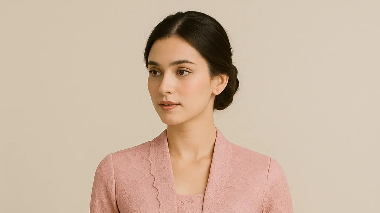 Setelan Kebaya Pink dan Rok Batik Hijau