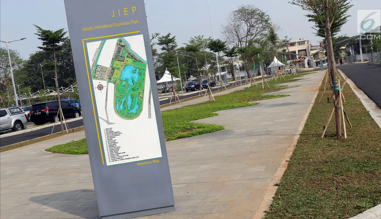 Suasana area parkir kendaraan di Jakarta International Equestrian Park Pulomas, Jakarta, Kamis (2/8). JIEPP akan menjadi venue tiga cabang equestrian Asian Games 2018. (Liputan6.com/Helmi Fithriansyah)