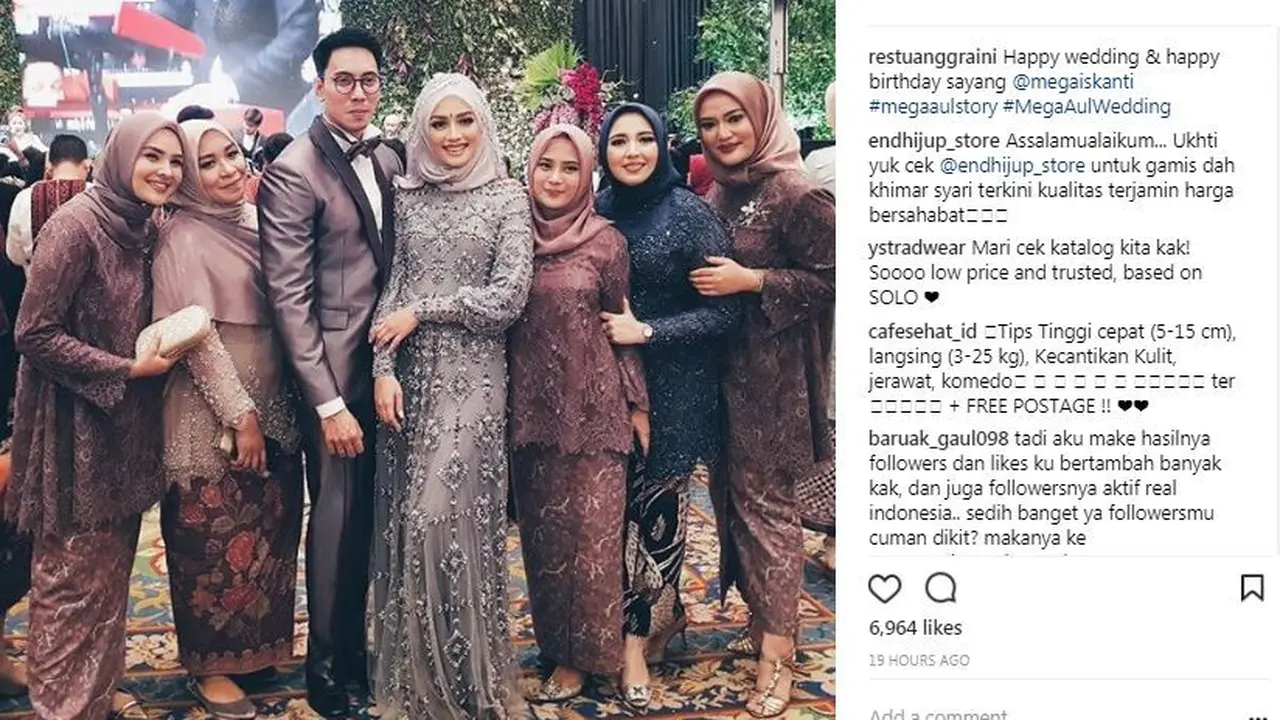 Inspirasi busana pengantin penuh payet untuk hijabers dari Mega Iskanti