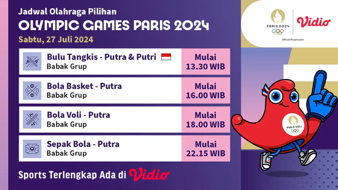 Jadwal Olahraga Pilihan Paris 2024 Hari Ini