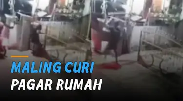 Dua orang maling terekam CCTV jalan mencuri pagar rumah warga. Peristiwa itu terjadi di Komplek Perumahan Parit Pangeran Pati, Pontianak, Kalimantan Barat.