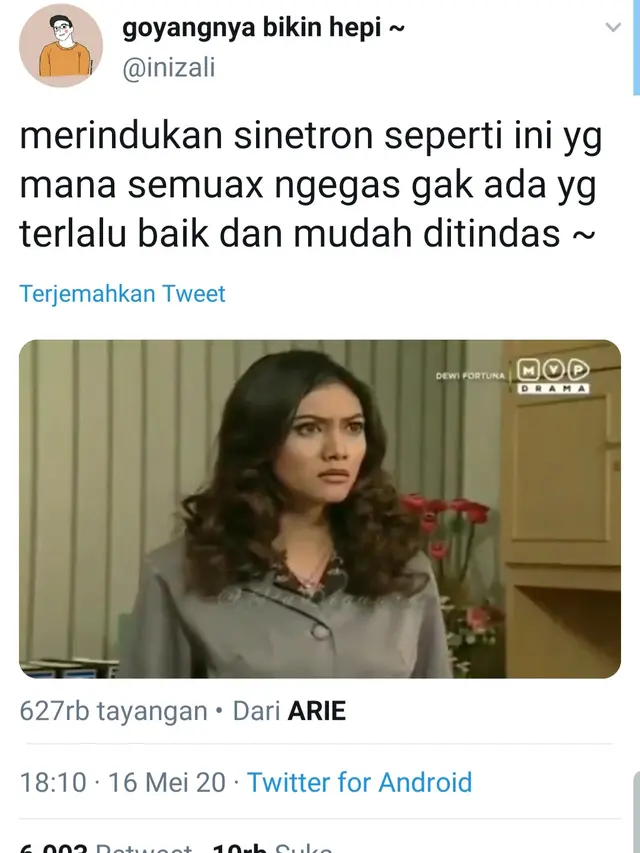 Adegan sinetron Dewi Fortuna yang dulu tayang di SCTV. (Foto: Twitter @inizali)