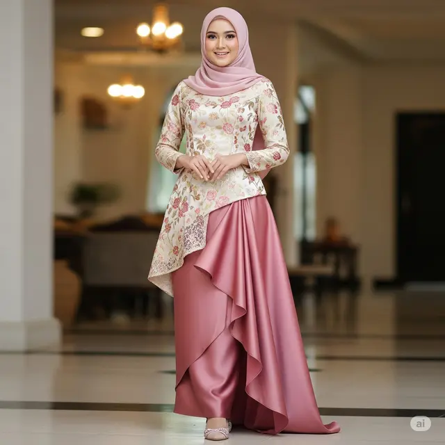Gamis Asimetris dengan Drapery Satin Glossy